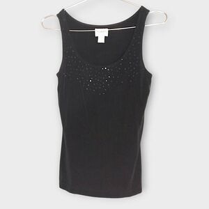 Chicos Traveler Womens Sweater Tank Sz 1 (8 US)  Black Sequins Knit Holiday Glam